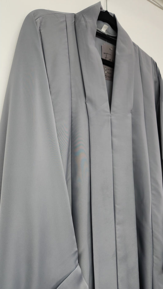 AA3 Elegant abaya burkha with stitching details in grey, showcasing modest women’s fashion for NZ, Australia & Fiji.