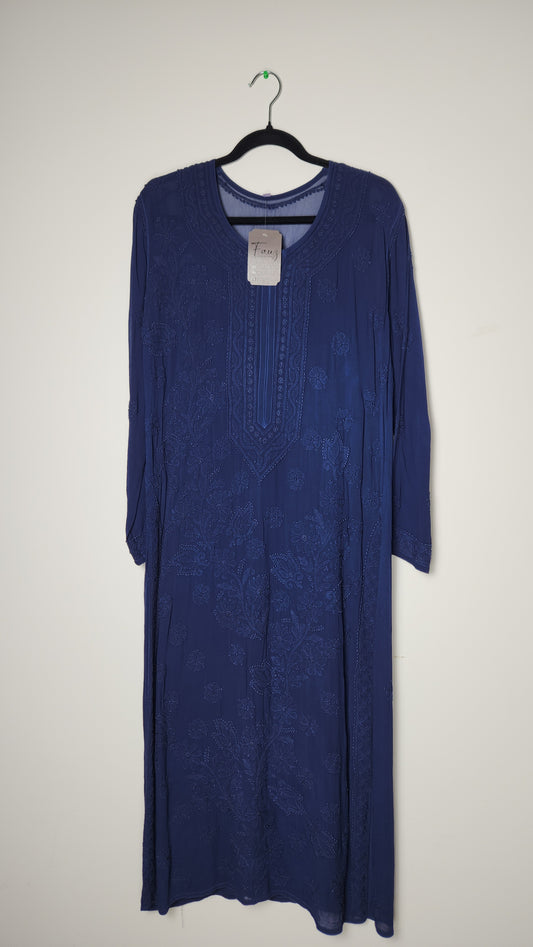 Blue dress on a hanger against a white background. Shop the world’s first best collection of elegant kurtis, beautiful maxi dresses, and premium cordsets—affordable, stylish, and crafted for boutique lovers in Auckland, New Zealand, and Australia. Premium quality meets cheap prices in fashion that’s both modest and stunning.