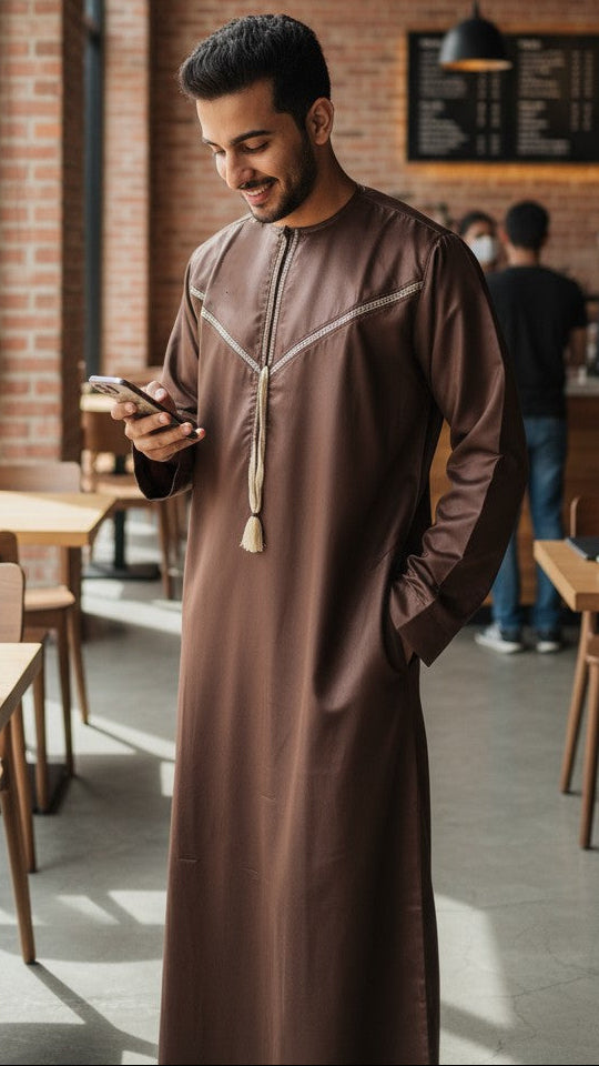 Elegant Omani thobe – traditional Emirati style for men – NZ, Australia & Fiji