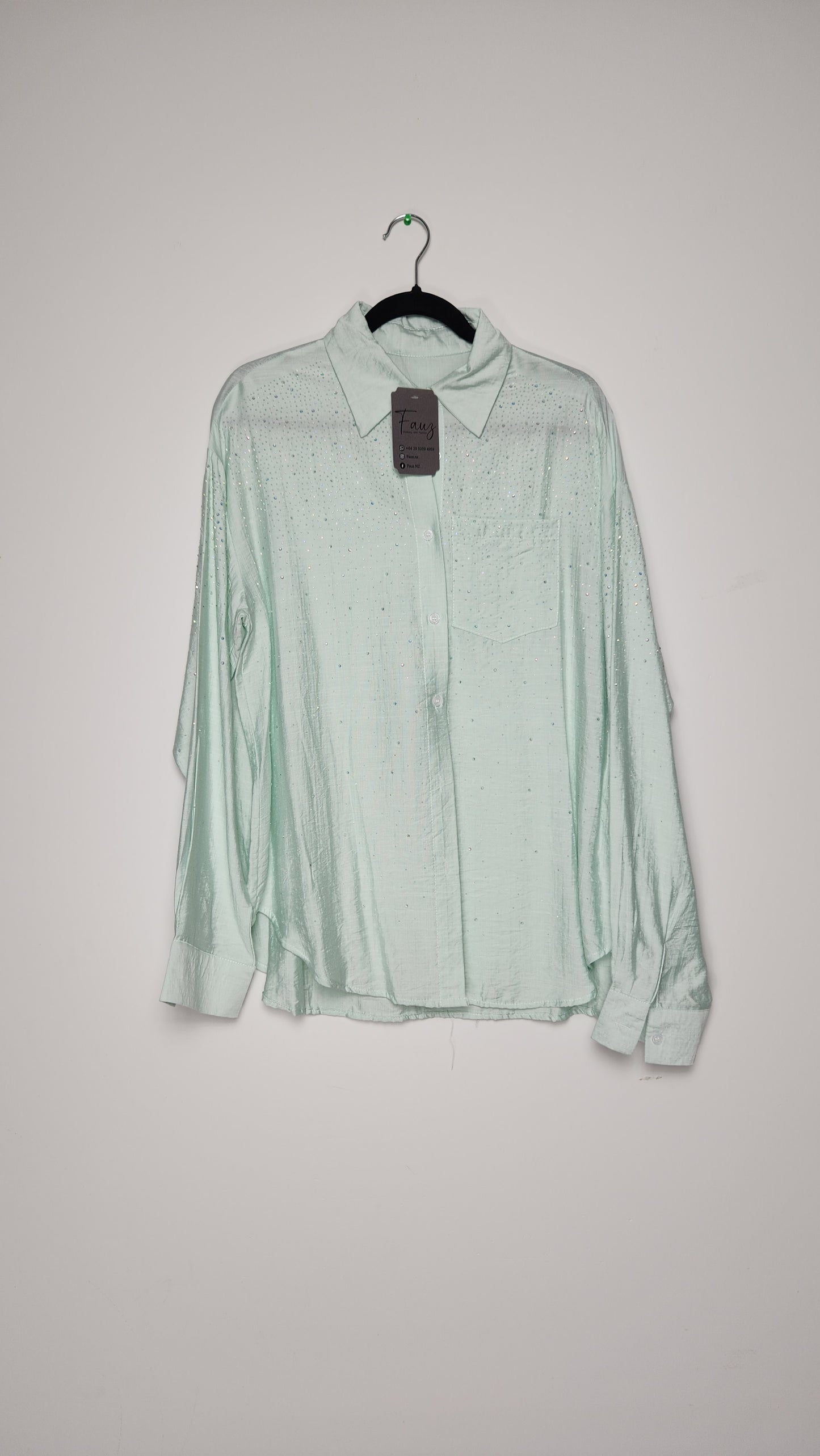 Embellished Long-Sleeve Button-Up Shirt