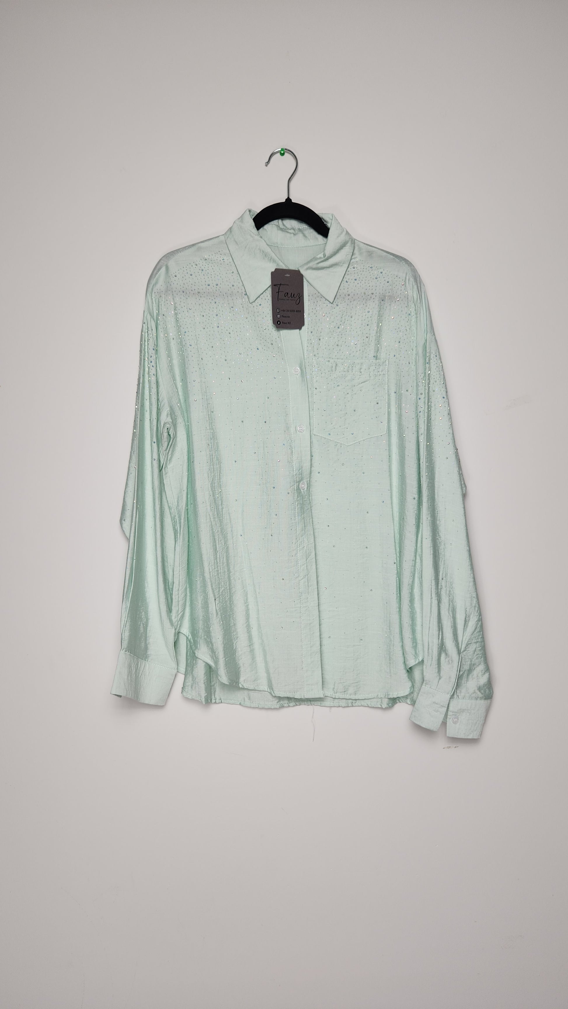 Embellished Long-Sleeve Button-Up Shirt
