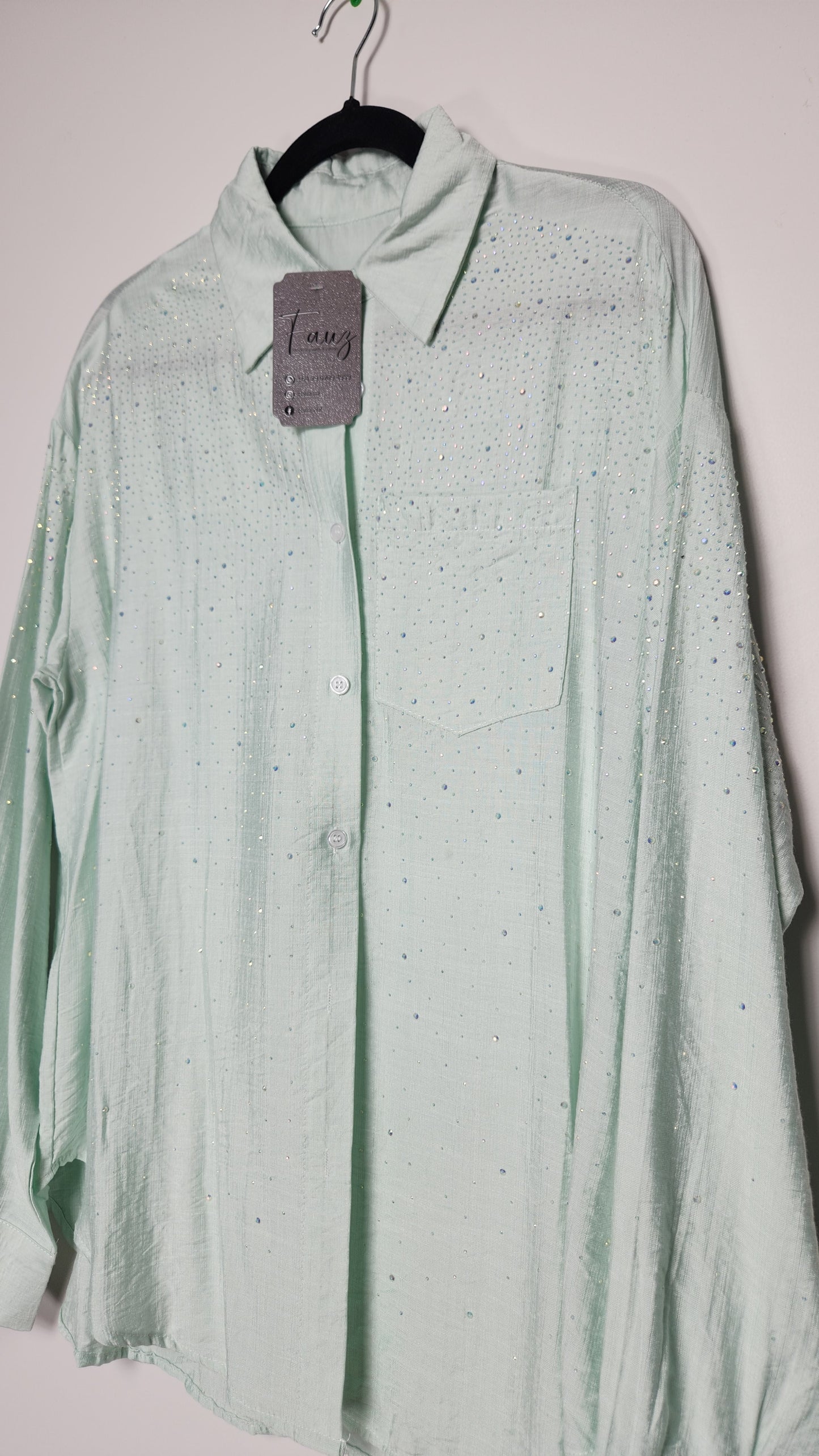 Embellished Long-Sleeve Button-Up Shirt