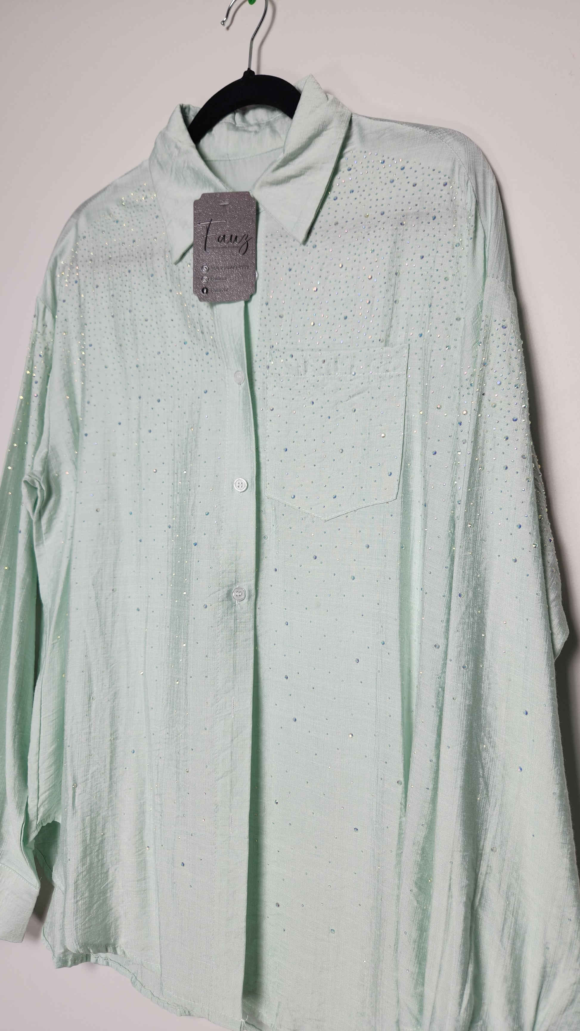 Embellished Long-Sleeve Button-Up Shirt