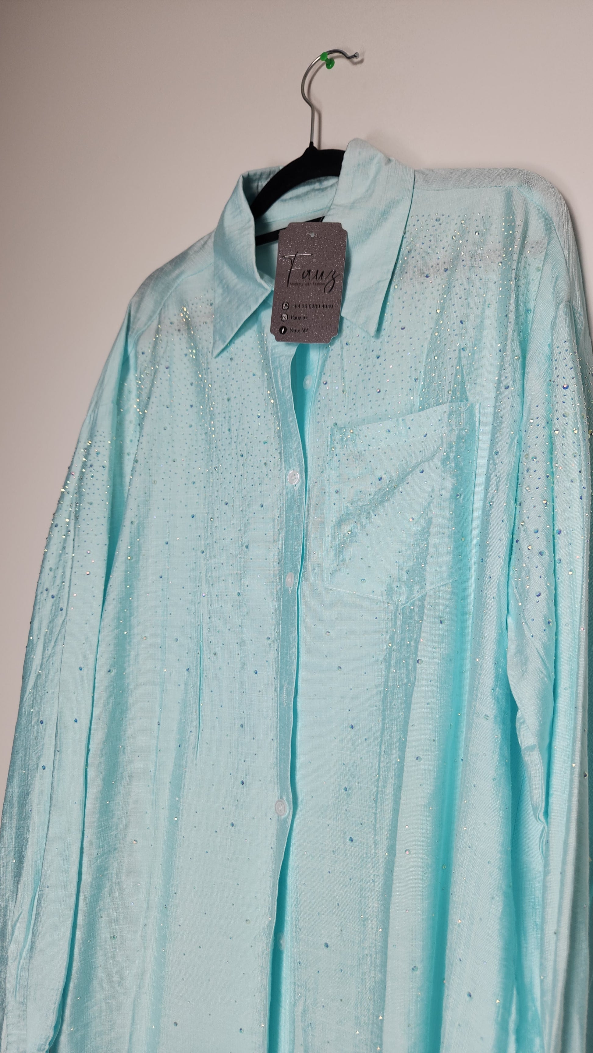 Embellished Long-Sleeve Button-Up Shirt