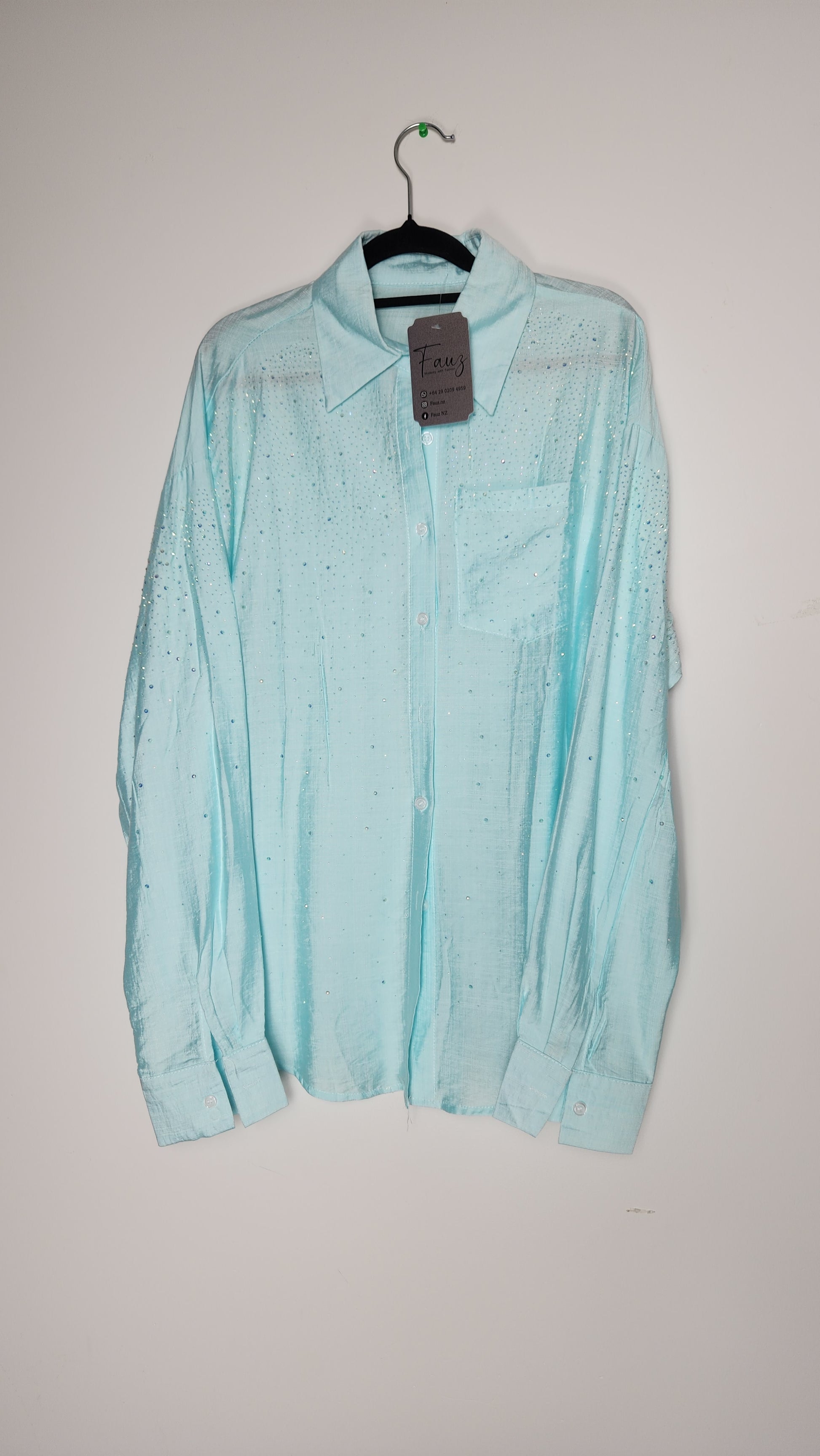 Embellished Long-Sleeve Button-Up Shirt