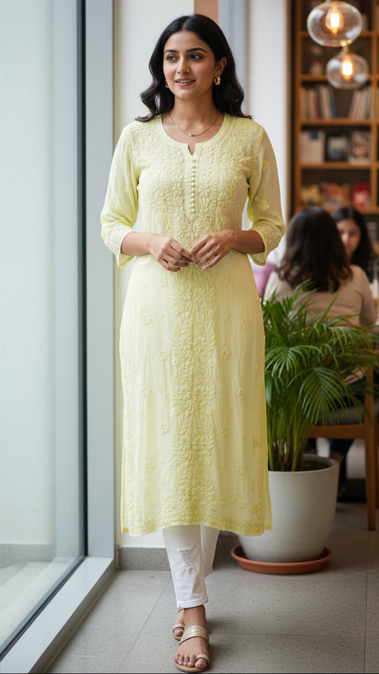Woman in a light yellow kurta standing in a modern interior setting with a plant and bookshelf in the background.. Discover the world’s first best collection of elegant kurtis, beautiful maxi dresses, and premium-quality cordsets—crafted with care and designed to elevate modest fashion across Auckland, New Zealand, and Australia. Whether you're seeking affordable luxury or cheap chic, each piece blends boutique craftsmanship with stunning detail, offering the best in style without compromising on quality. F