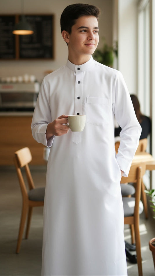 Stylish jubba thobe for boys, teens, and men—blending heritage from UAE, Oman, and Morocco with modern tailoring. Designed for modest fashion lovers in Australia, New Zealand, and global Islamic communities.
