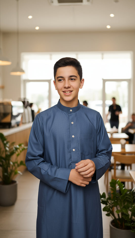 Stylish jubba thobe for boys, teens, and men—blending heritage from UAE, Oman, and Morocco with modern tailoring. Designed for modest fashion lovers in Australia, New Zealand, and global Islamic communities.